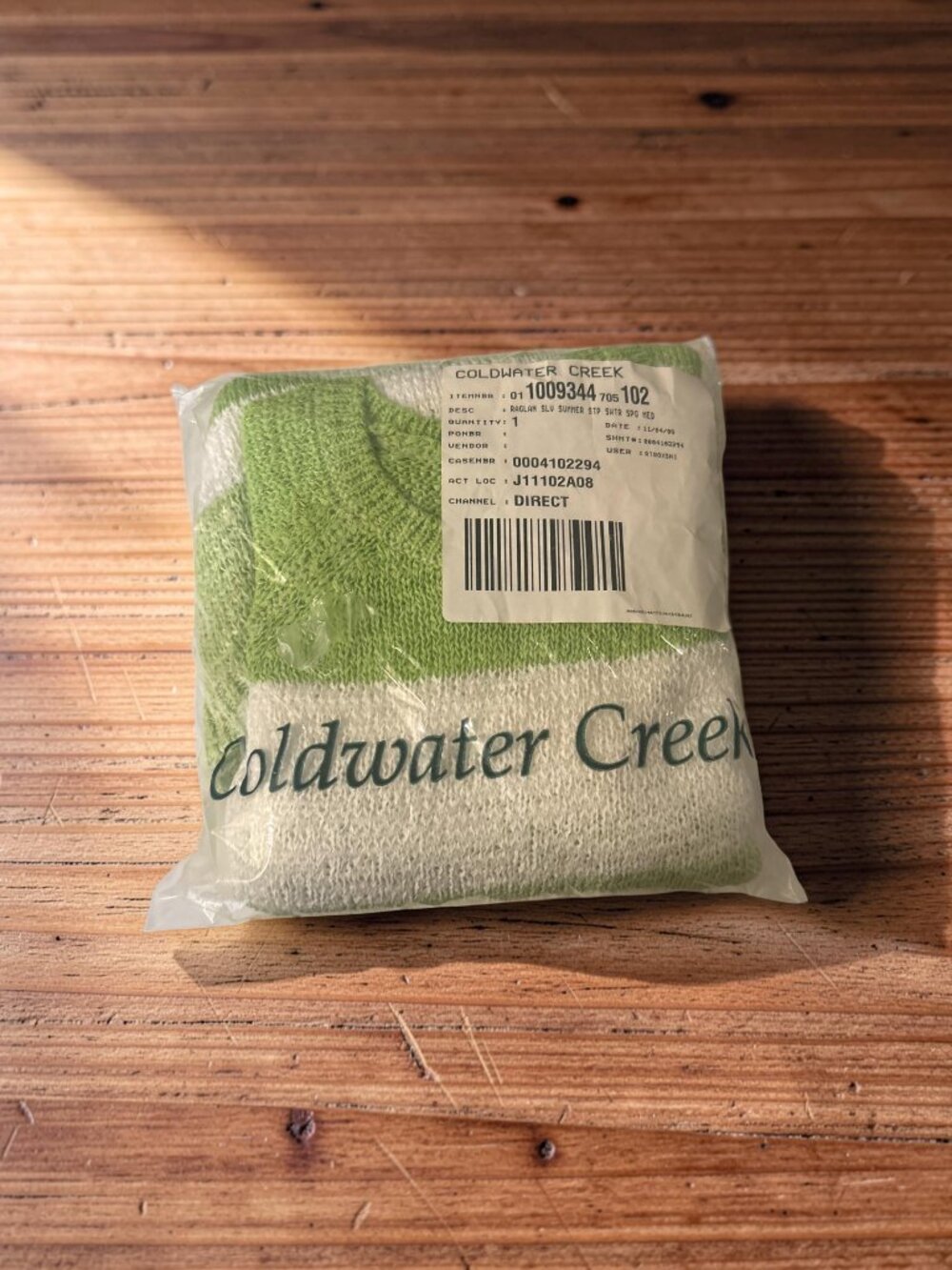 Coldwater Creek Vintage Green & White Stripe Raglan Summer Sweater Medium NIP